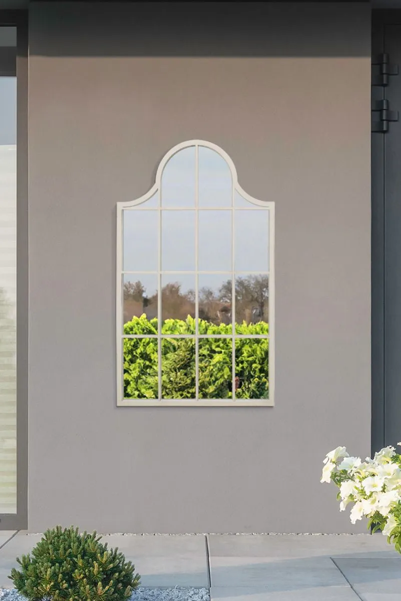 MirrorOutlet White Metal Framed Arched Garden Wall Mirror 41" X 24" (104CM X 62CM)