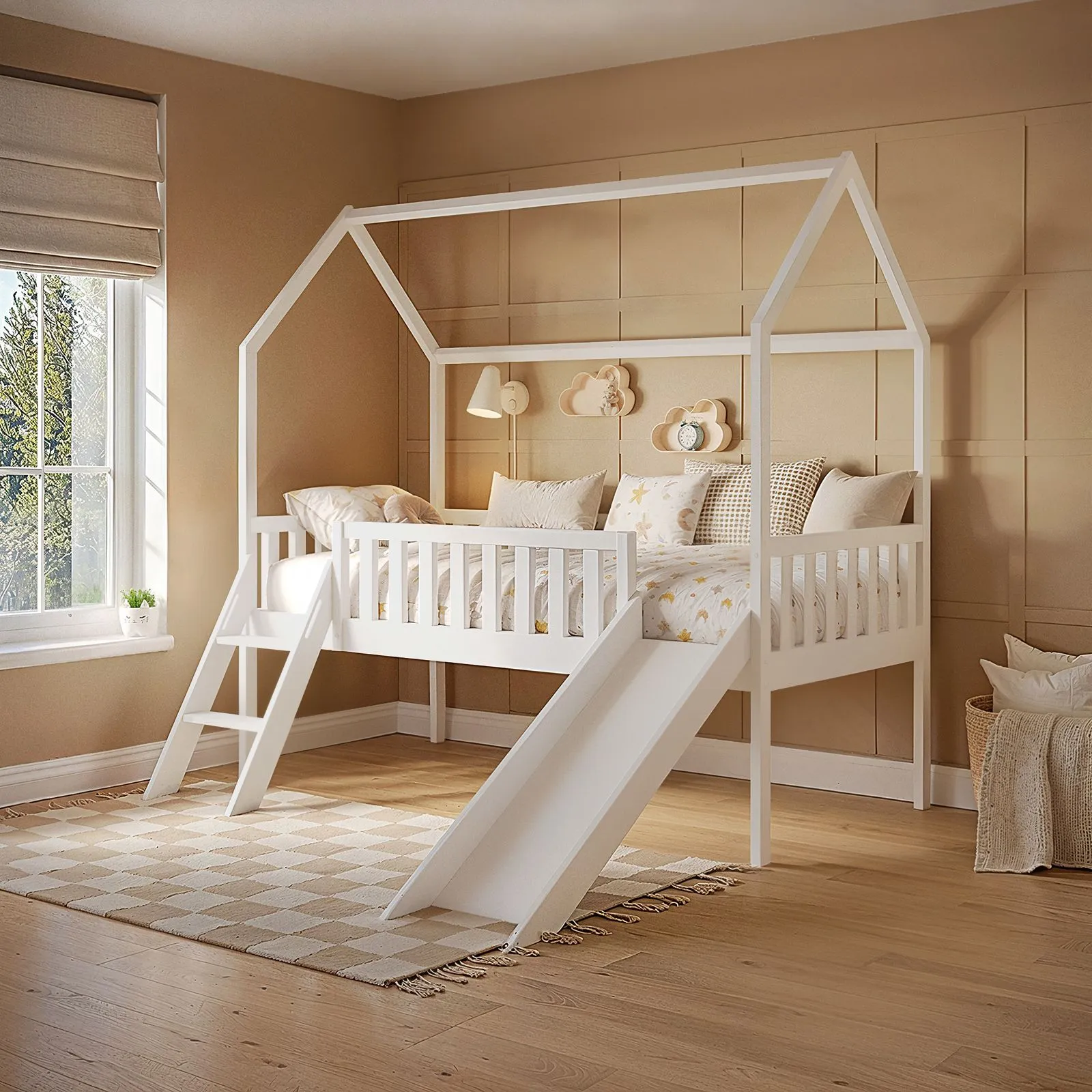 Flair Explorer Slide Mid Sleeper Bed with Rails in White