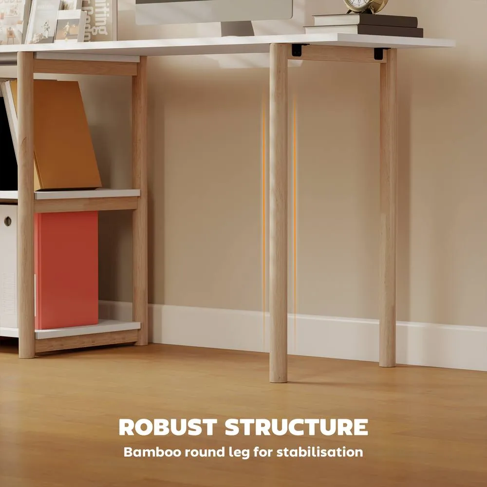 HOMCOM Computer Desk with Storage Shelves 150 cm White/Oak in White 6