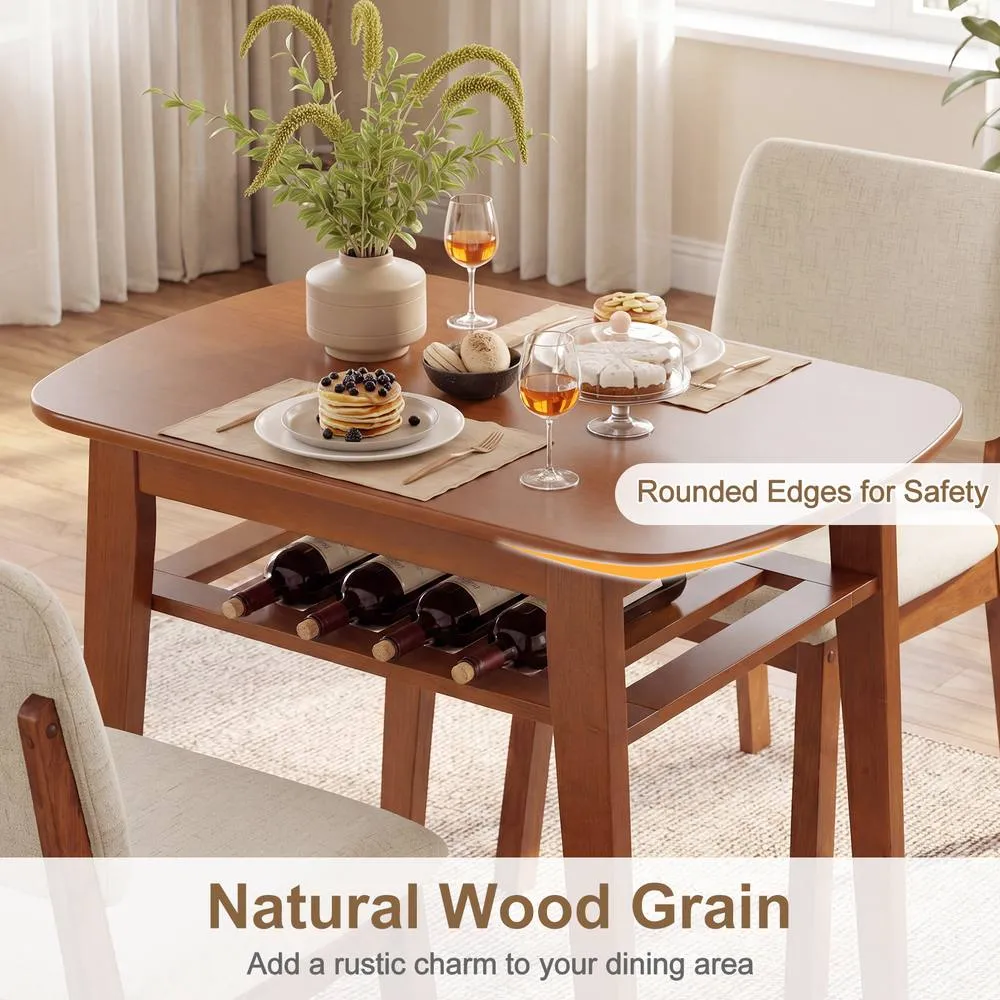 Costway 3-Piece Dining Table Set Solid Wood Kitchen Table with Storage Rack in Brown 6