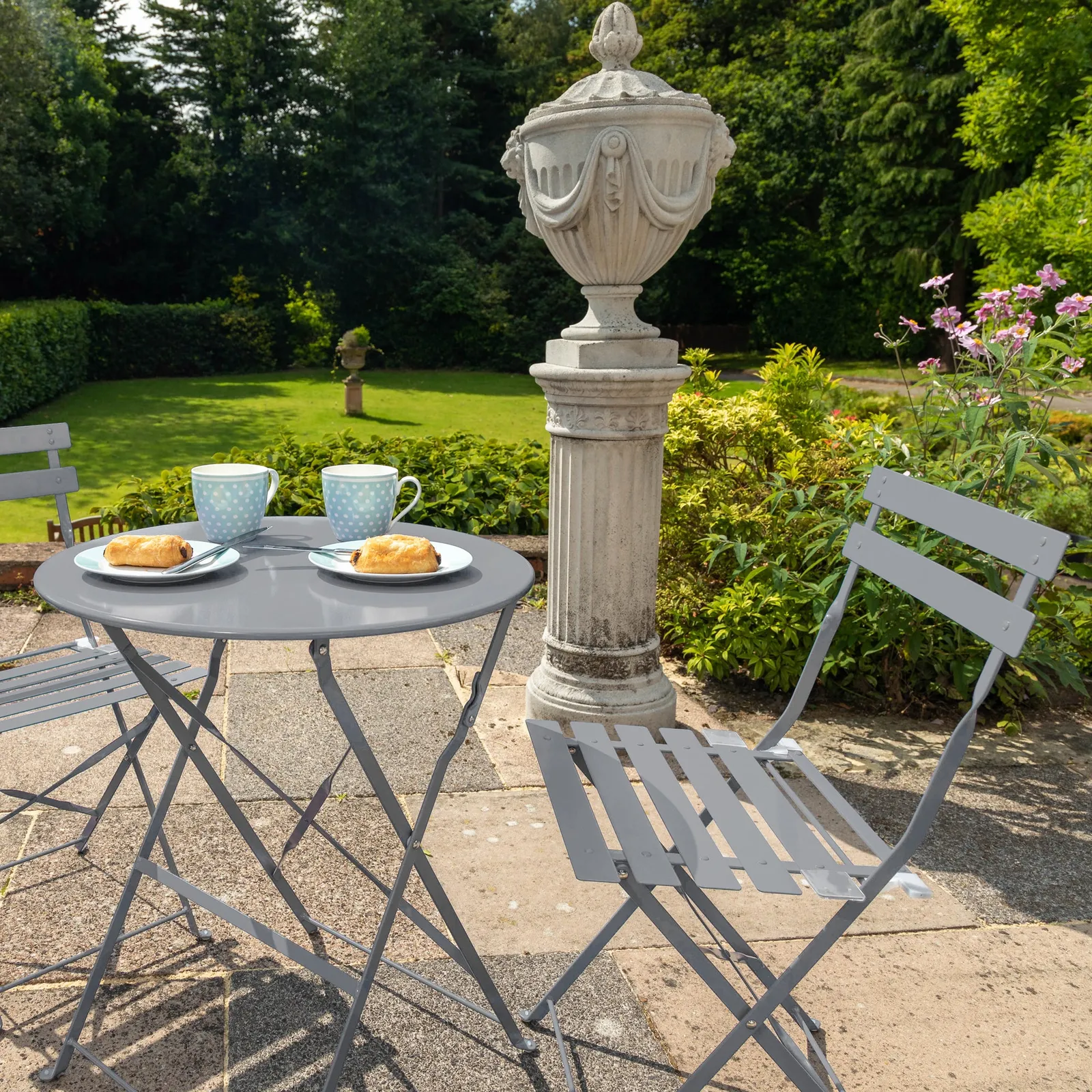 Padstow 2 Seater Grey Folding Bistro Set Grey