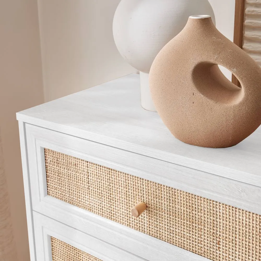 sweeek 6-drawer Chest With Wood & Cane Effect in White 6