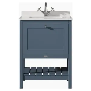 Bayswater Hartleigh Stiffkey Blue Traditional Freestanding Vanity Unit & 1 Tap Hole White Marble Top Basin - 600mm