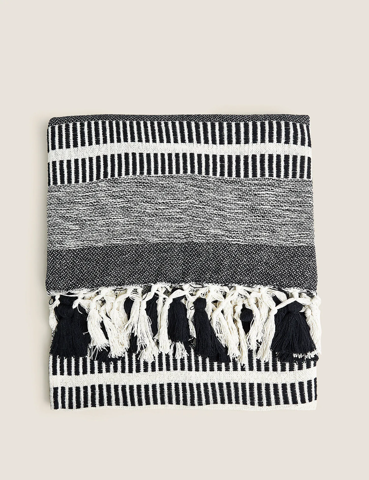 M&S Cotton Rich Woven Monochrome Stripe Throw