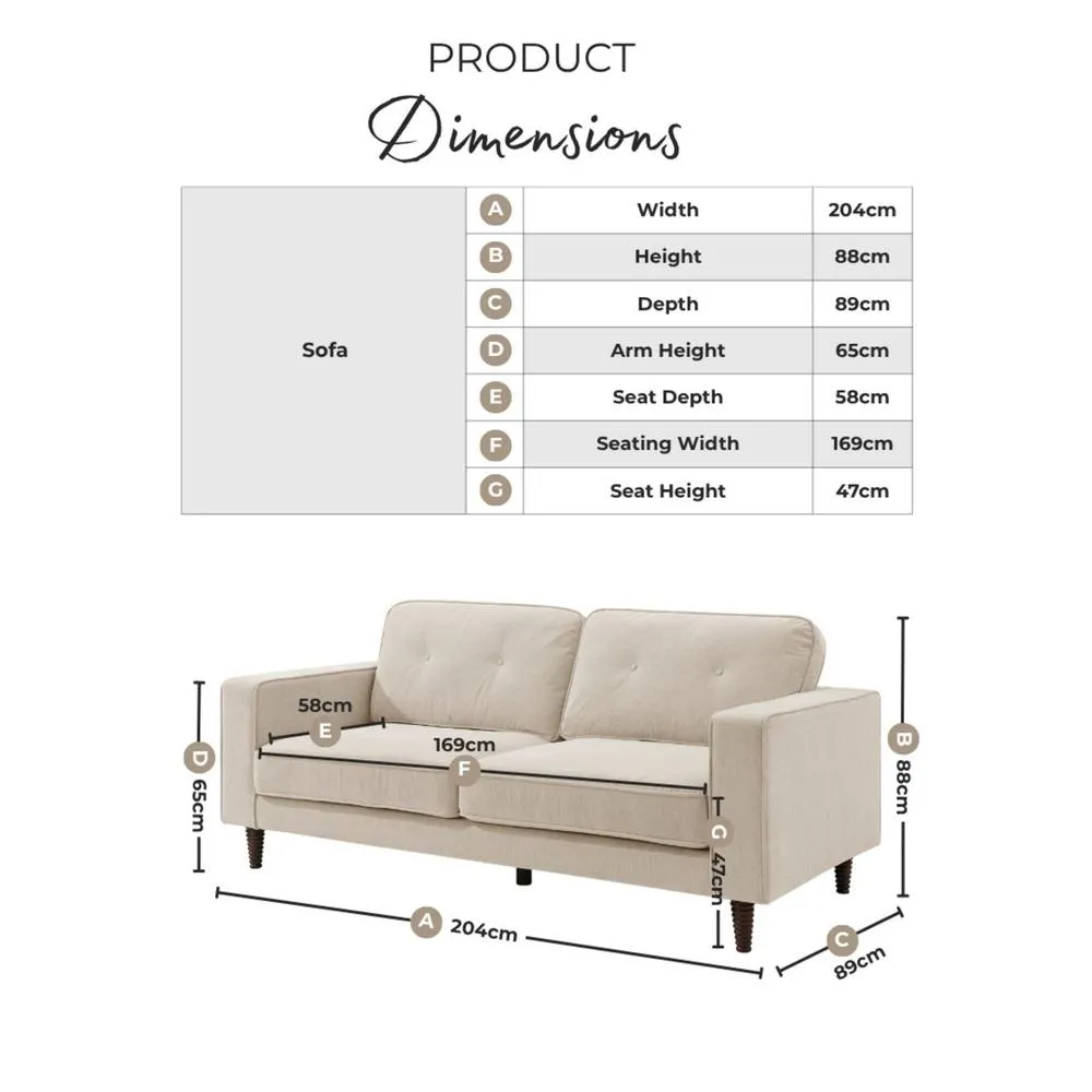 FurnitureboxUK Jasper Linen-Look Fabric 3 Seater Sofa in Beige 2