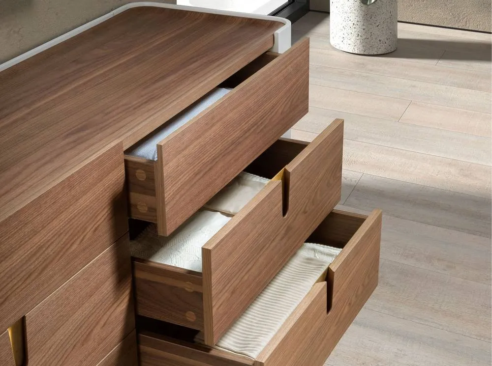 Angel Cerda 6-Drawer Chest Walnut Top, Beige Lacquer & Gold Legs 5