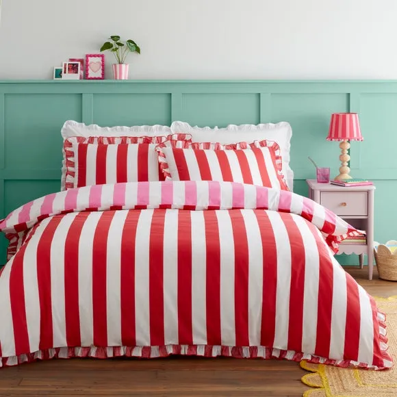 Emmy Frilled Stripe 100% Cotton Duvet Cover and Pillowcase Set 3