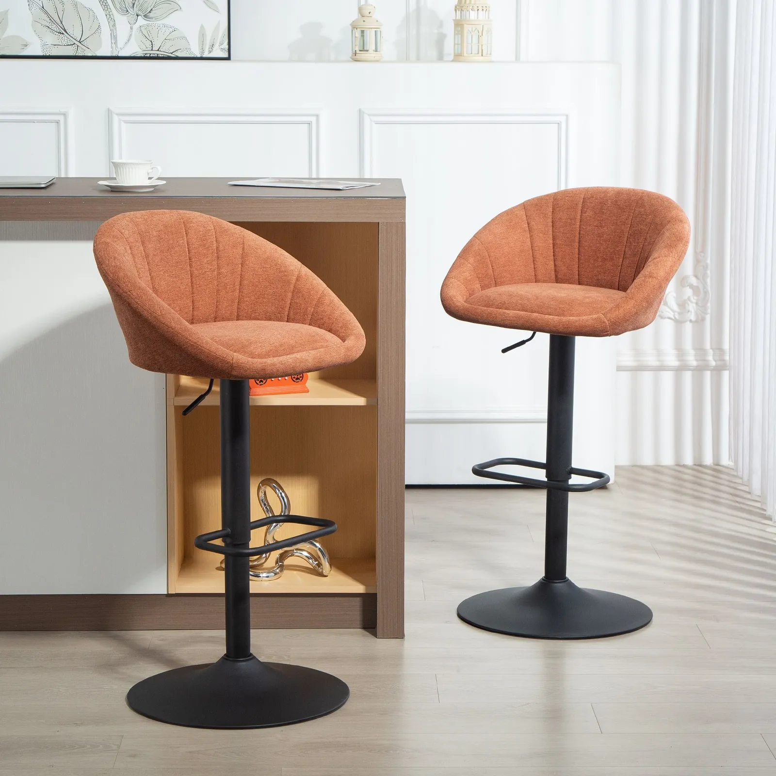 HOMCOM Swivel Bar Stools Set of 2 Height Adjustable Bar Chairs in Orange