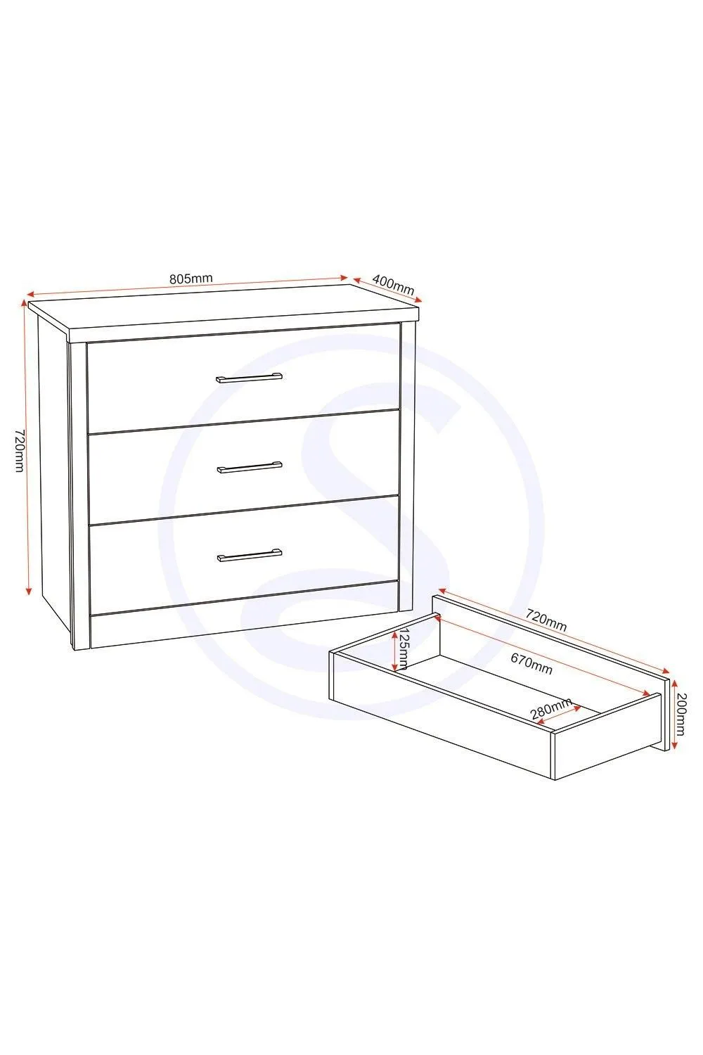Seconique Lisbon 3 Drawer Chest in Charcoal 6