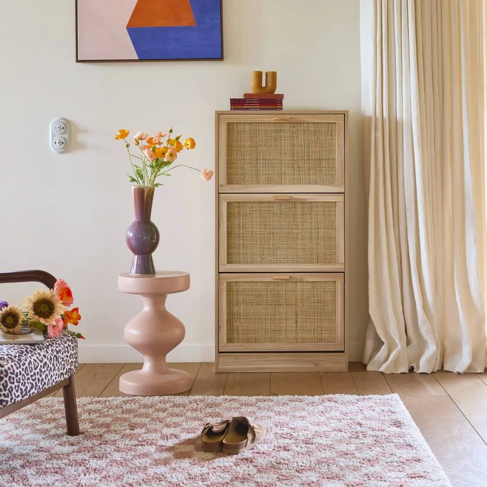 sweeek 3-door shoe cabinet with cane & wood effect in Beige 3