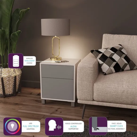 LED Smart Click 1 Door & 1 Door Lamp Table, White & Grey 3