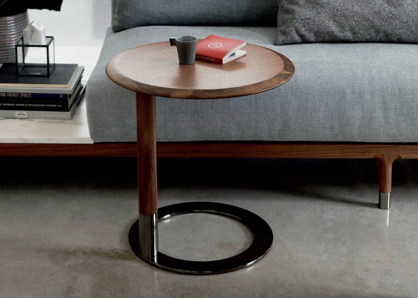 Porada Jok Side Table Round Walnut Top Brass Base 2