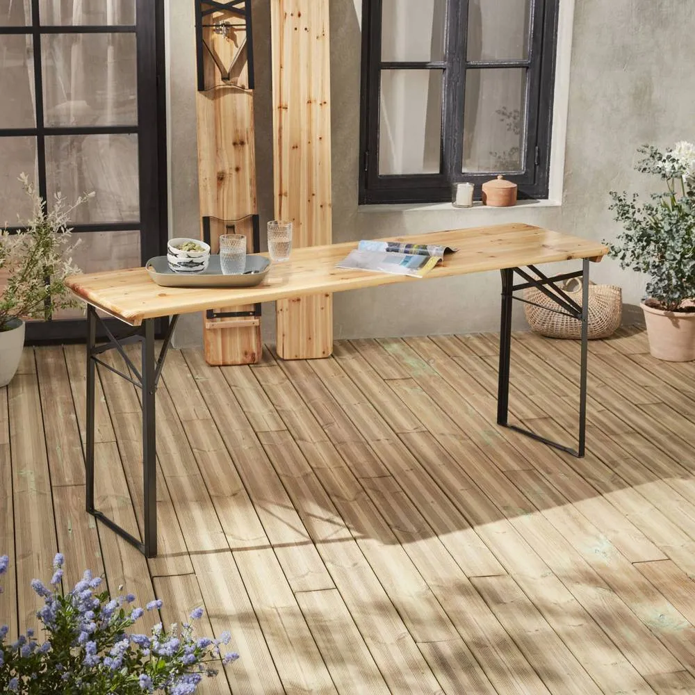 sweeek 6-seater woden table + 2 folding benches in Beige 6