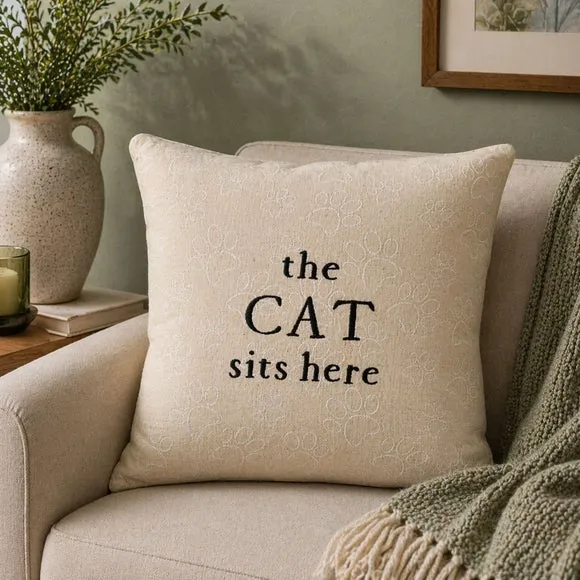 The Cat Sits Here Rectangle Cushion