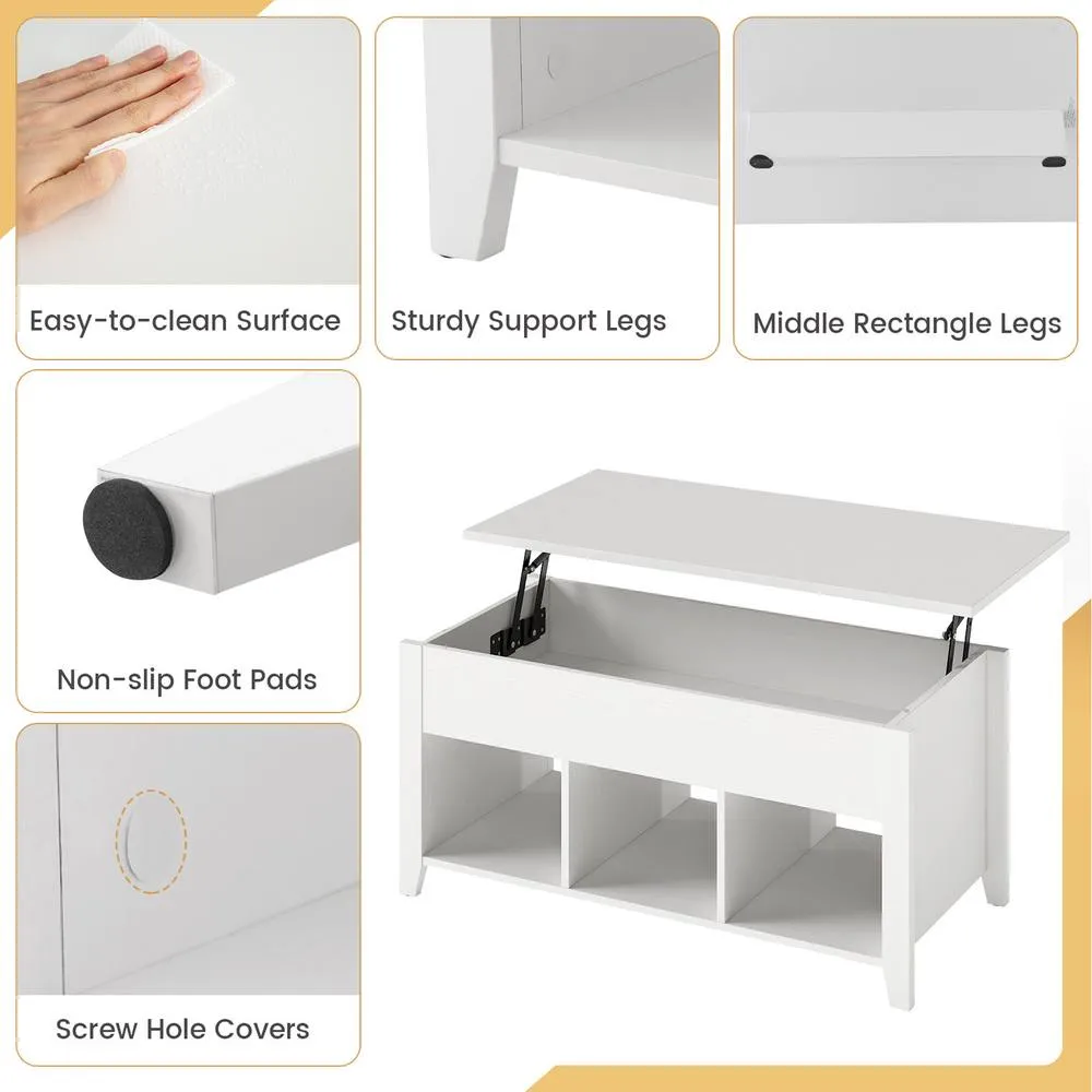 Costway Lift Up Coffee Table Rising Center Accent Table-White in White 5