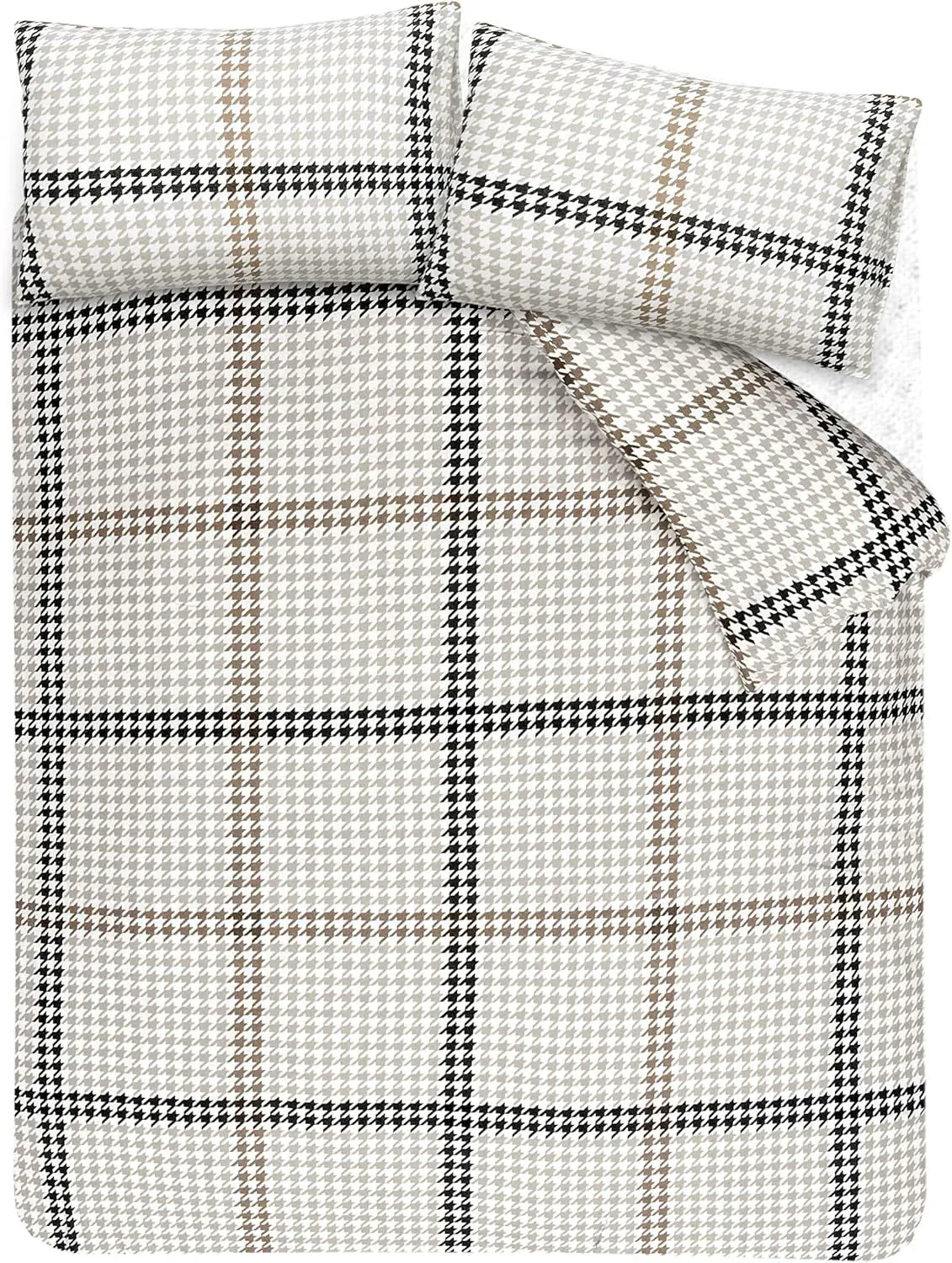 Smart Living Luxury Easy Care Houndstooth Check Brushed Cotton Duvet Cover Set in Natural 6