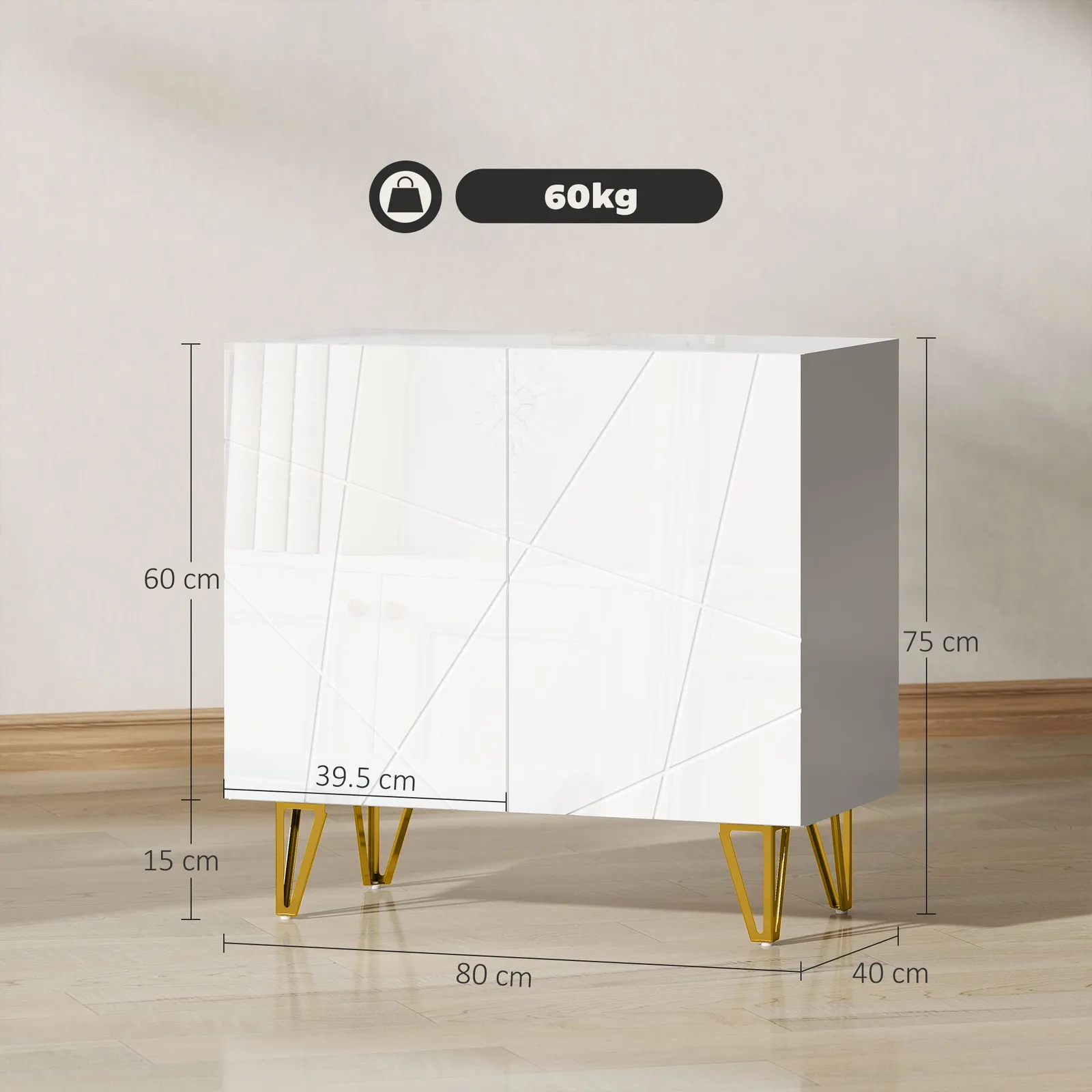 HOMCOM Storage Cabinet, Sideboard with Adjustable Shelf in White 3