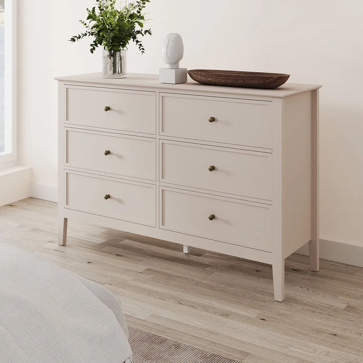 Melody Maison Large 6 Drawer Chest Of Drawers & Pair Of 3 Drawer Bedside Tables - Rowley Taupe Grey Range in Light Blue 5