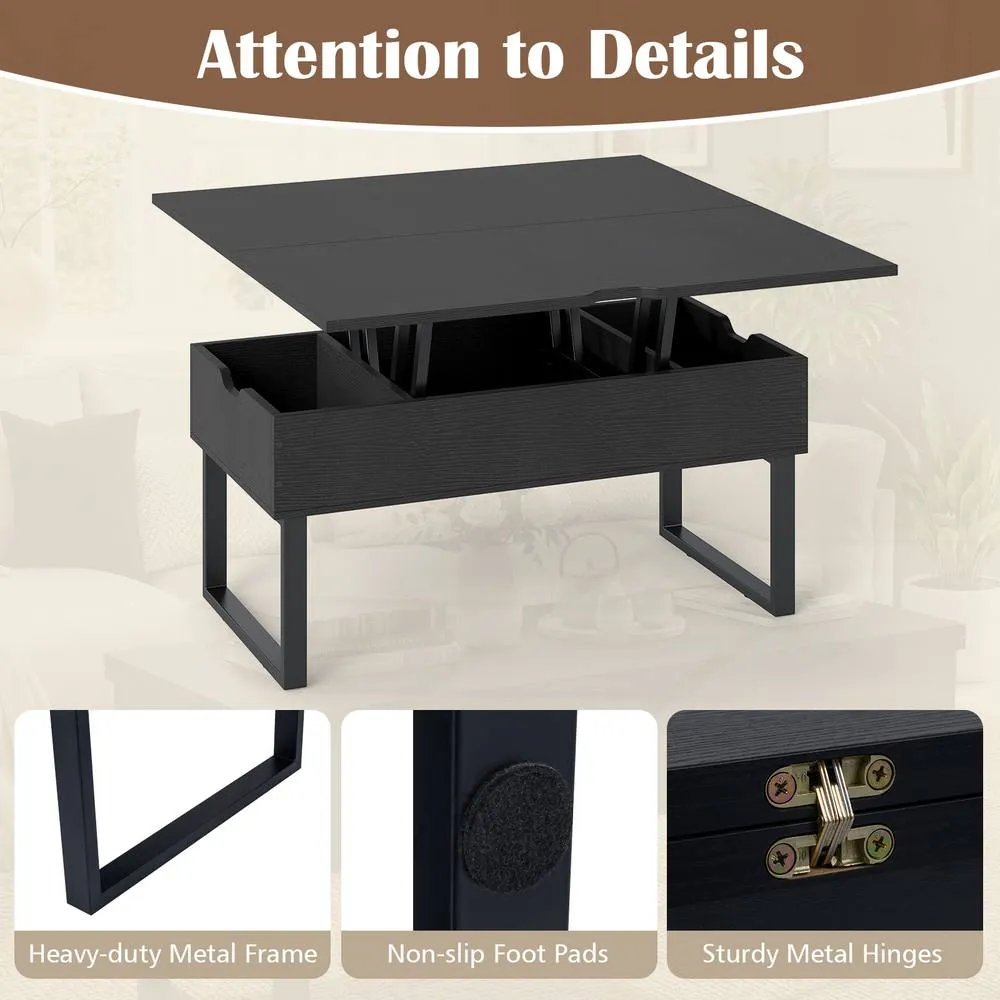 Costway Lift Top Coffee Table 3-in-1 Convertible Coffee Table Cocktail Table in Black 4