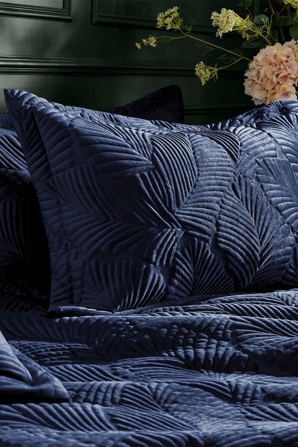 Paoletti Palmeria Quilted Velvet Duvet Cover Set in Navy 3