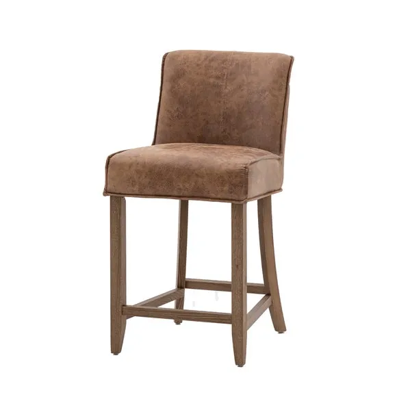 Thane Set of 2 Bar Stools, Brown Leather 6
