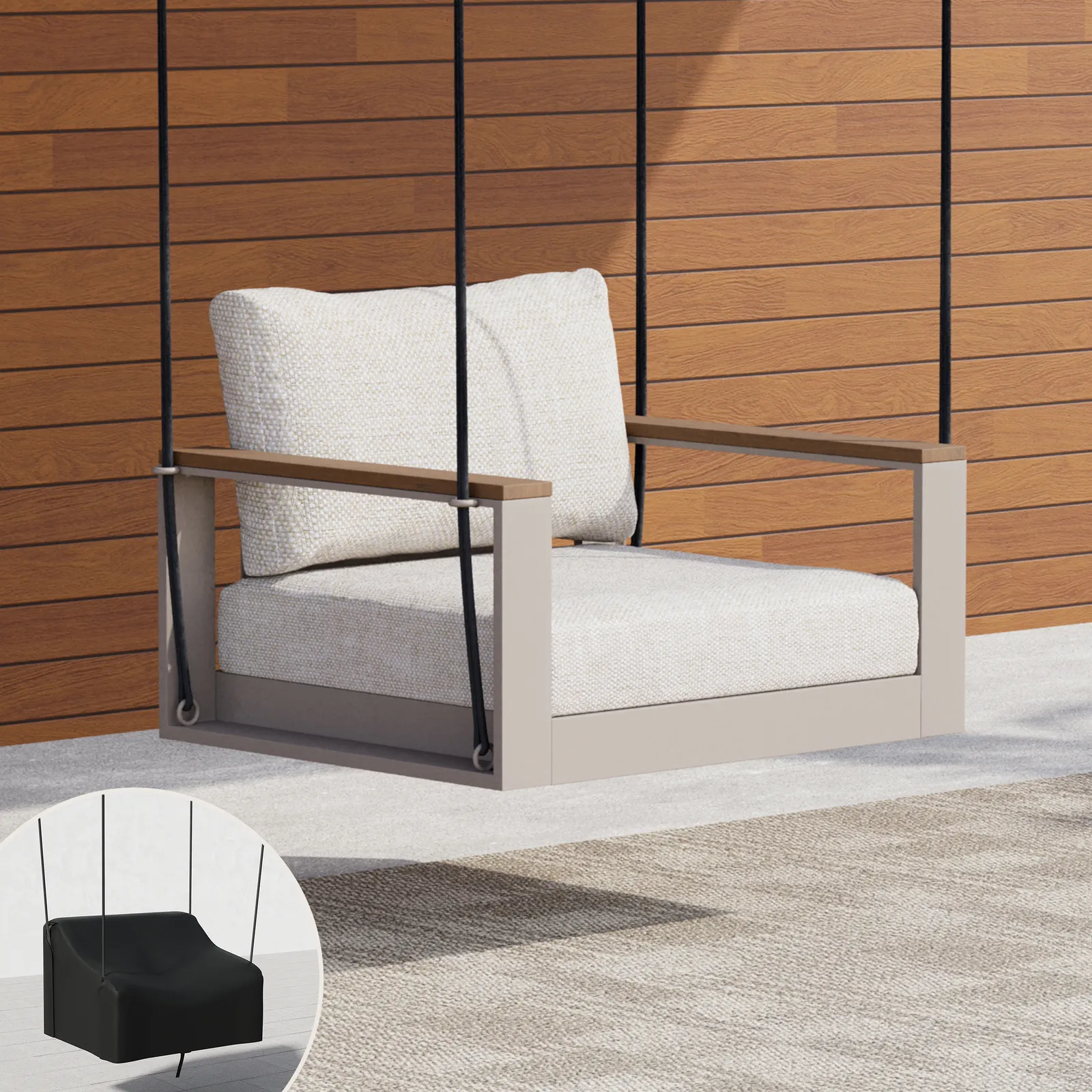 Tevara Outdoor Swing Sofa in Sand with Cushion & Black Cover
