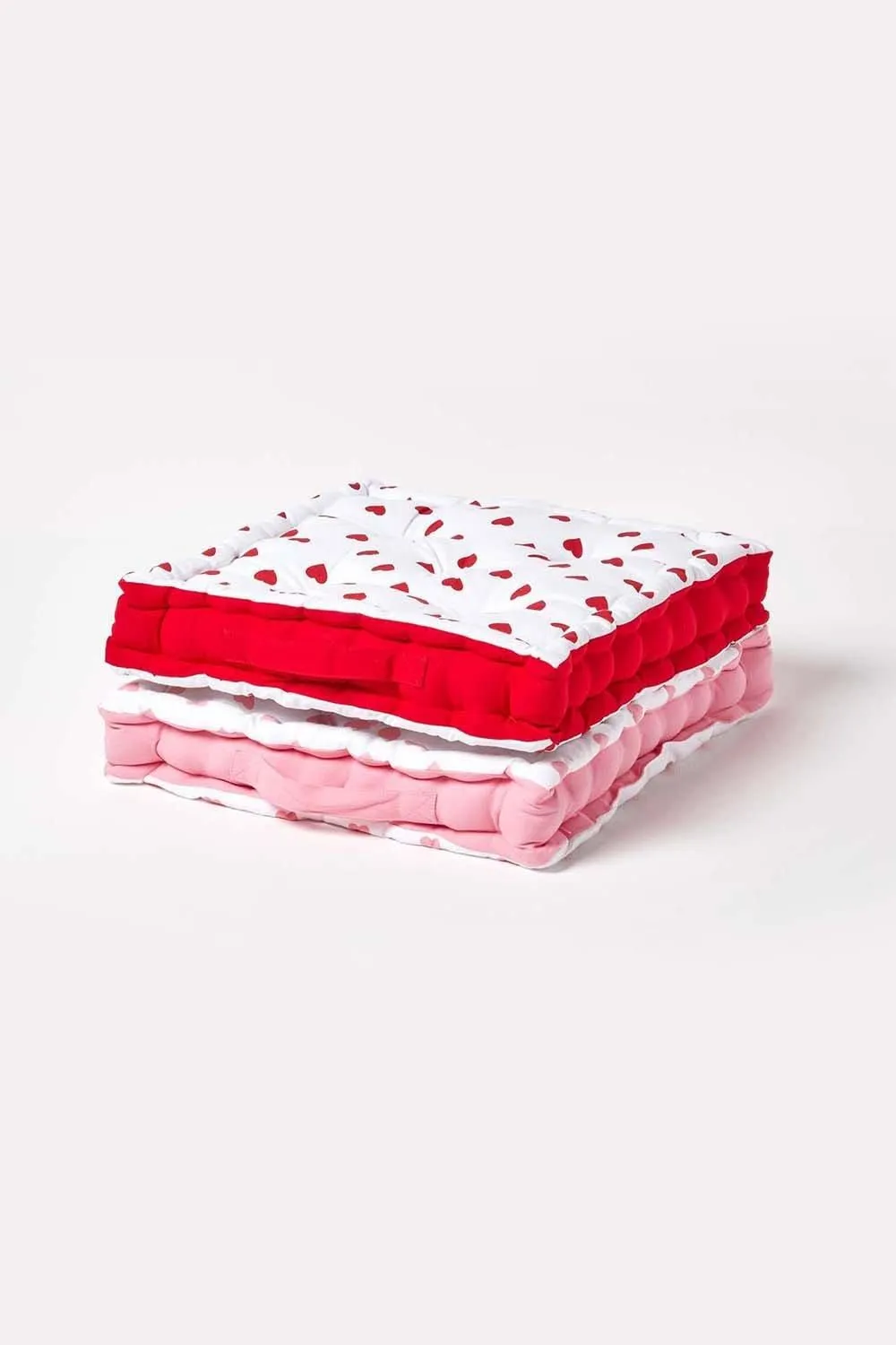 Homescapes Cotton Hearts Floor Cushion in Red 6