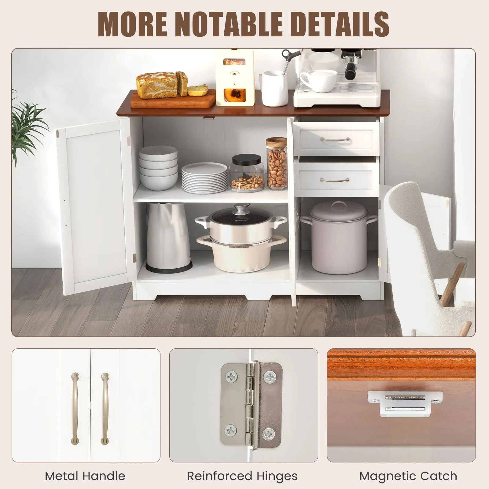 Costway Buffet Cabinet Kitchen Modern Storage Cabinet with Adjustable Shelf 6