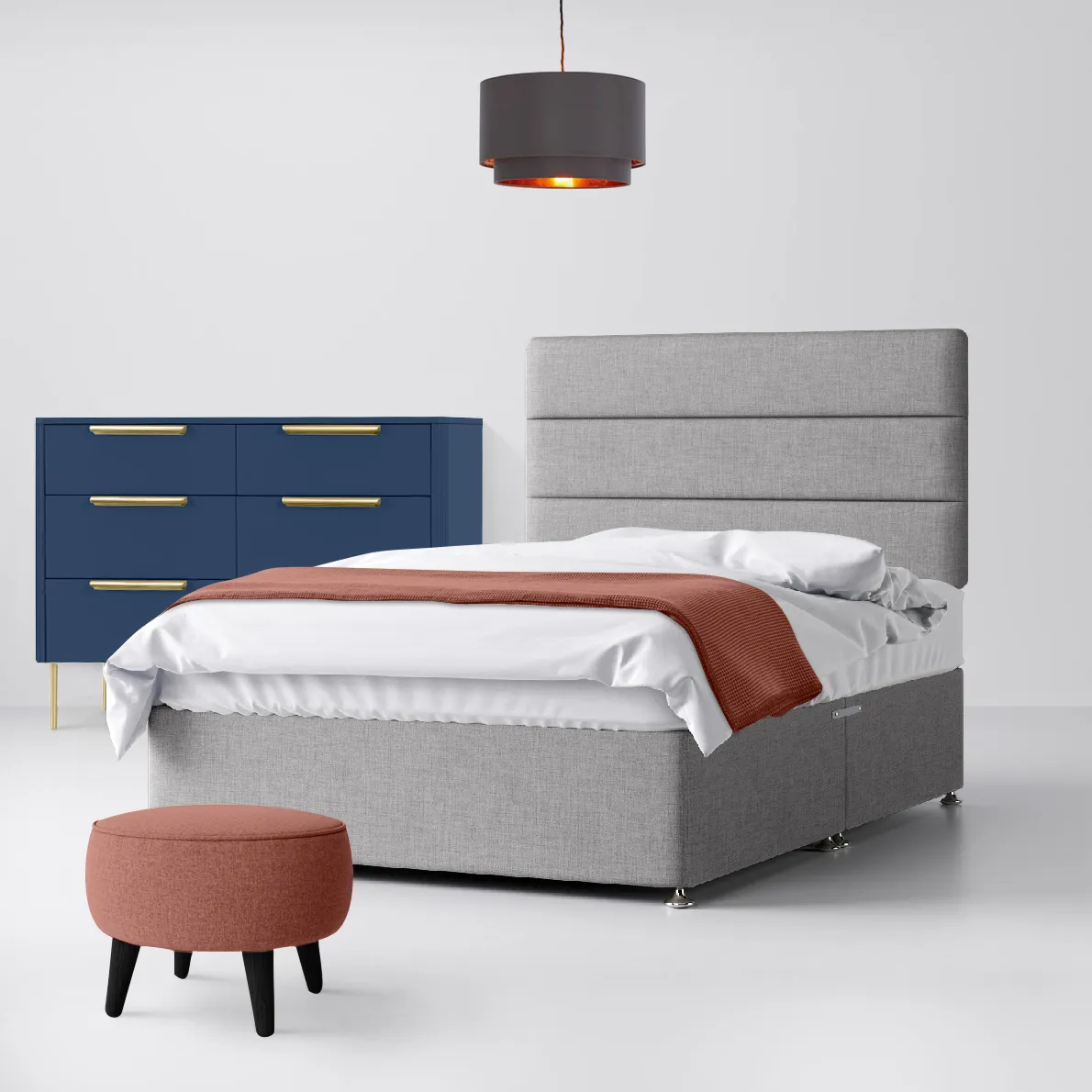 Cornell Lined Silver Grey Fabric No Drawer Divan Bed - 4ft Small Double