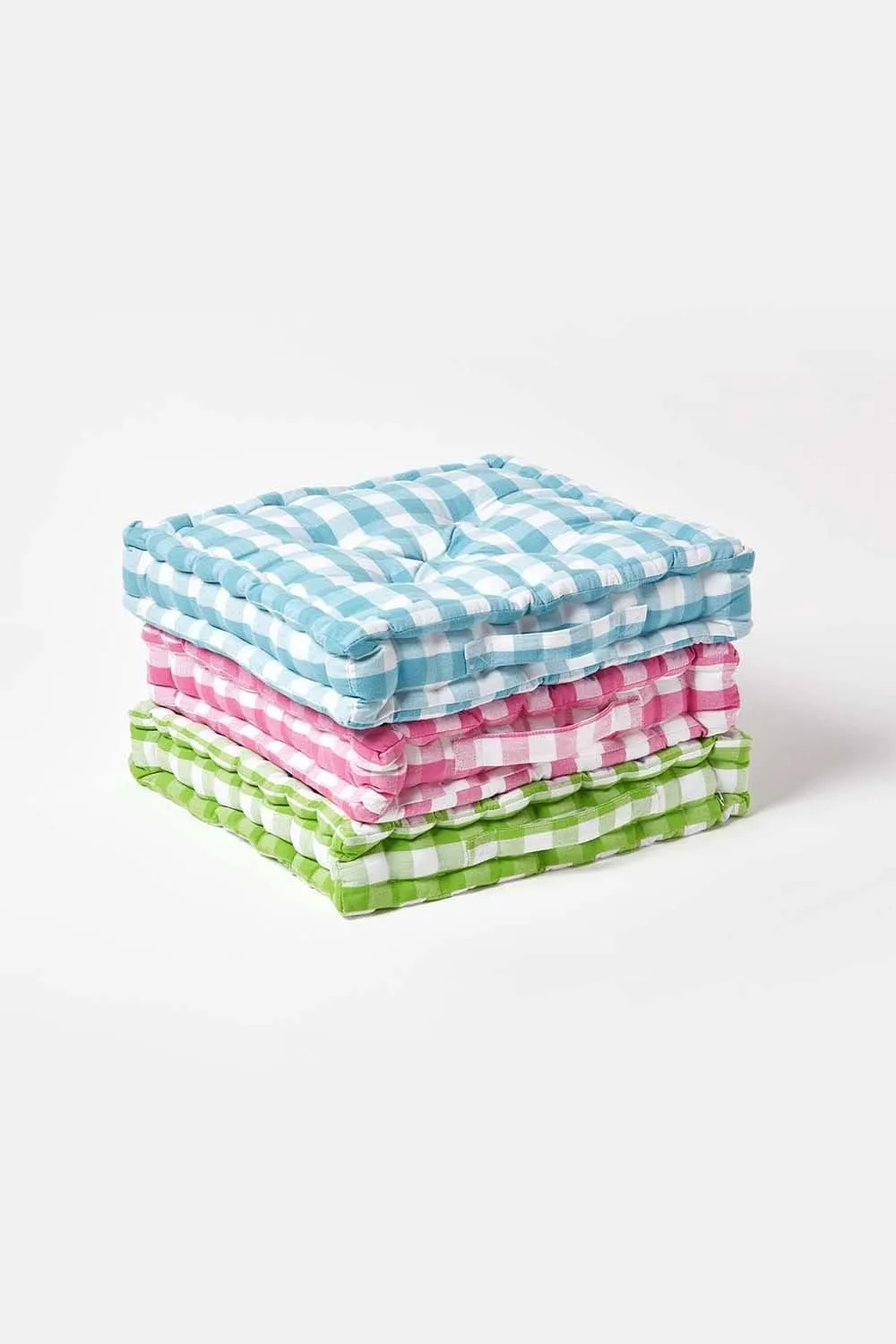 Homescapes Block Check Cotton Gingham Floor Cushion in Green 6
