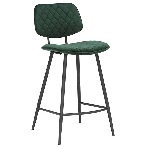 Archer Bar Stool In Green - Metal Frame With Quilted Seat Cushion And Back Rest -W45 x D53 x H95cm