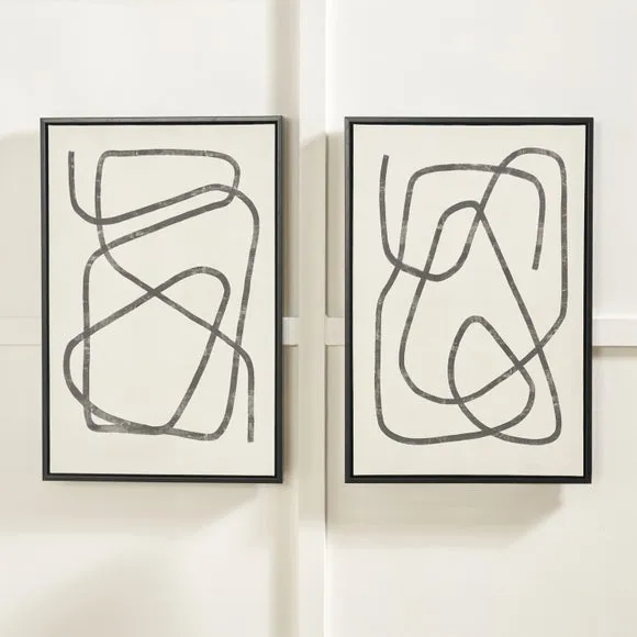 Set of 2 Black Squiggle Print Framed Canvases