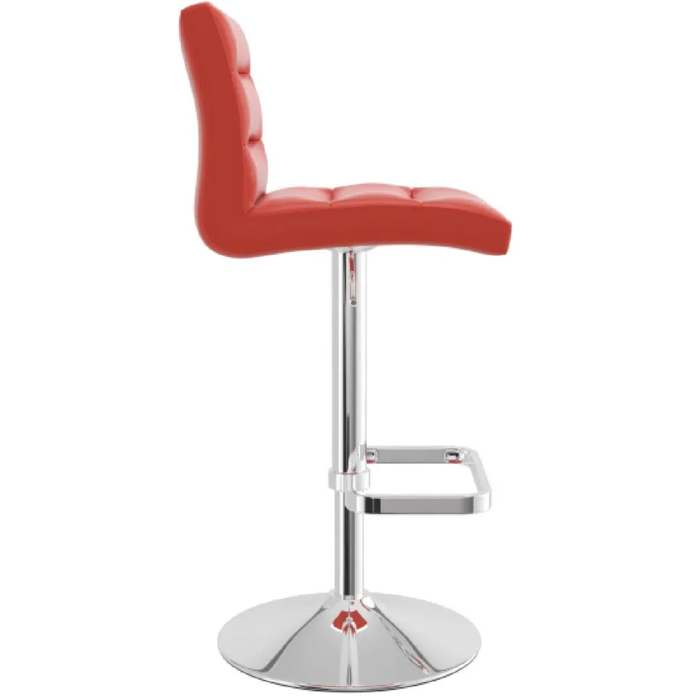 netfurniture Castone Adjustable Bar Stool Ribbed Faux Leather Seat Chrome Base in Red 4