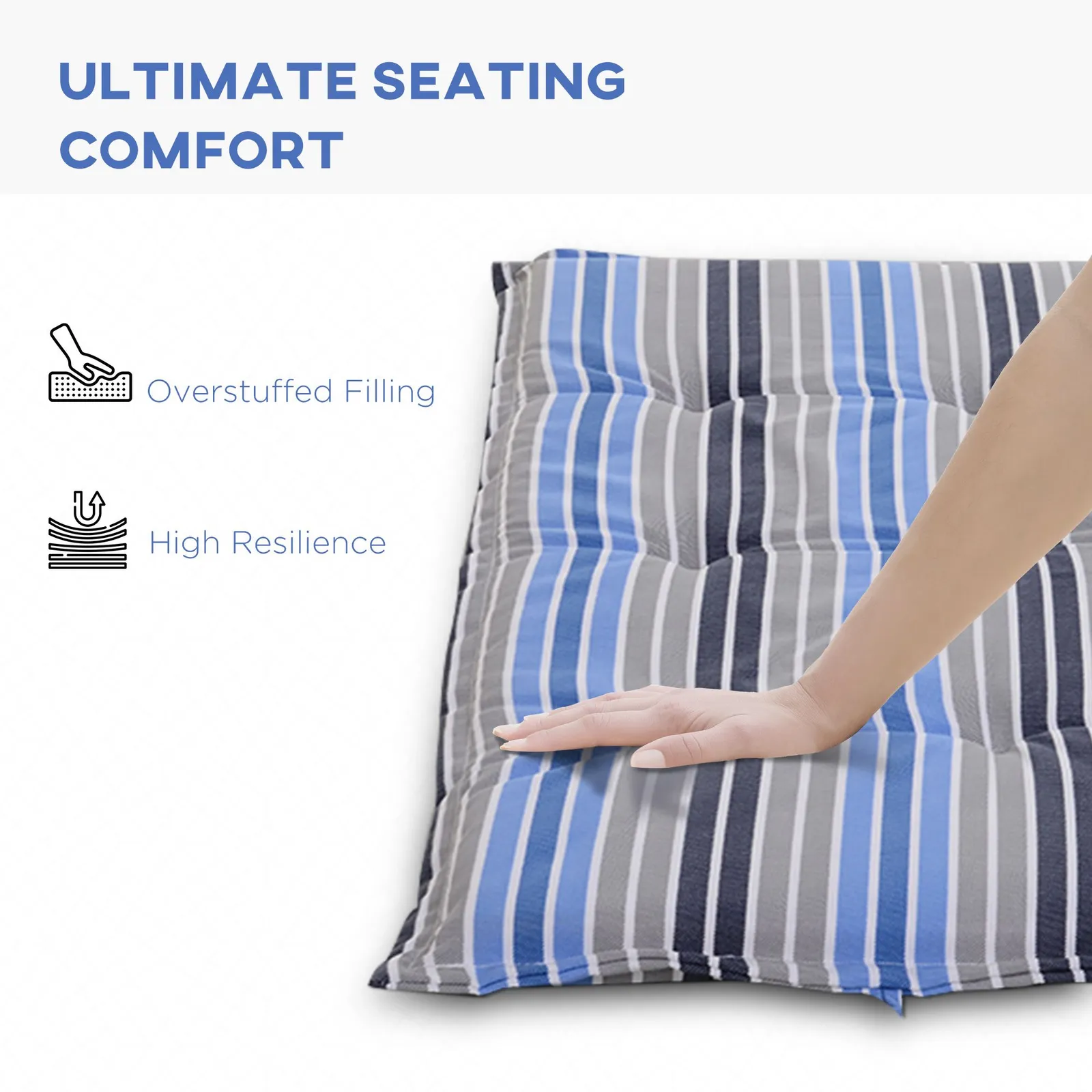 OUTSUNNY 2 Pieces Replacement Cushions for Garden Bench, with Strips in Blue 4
