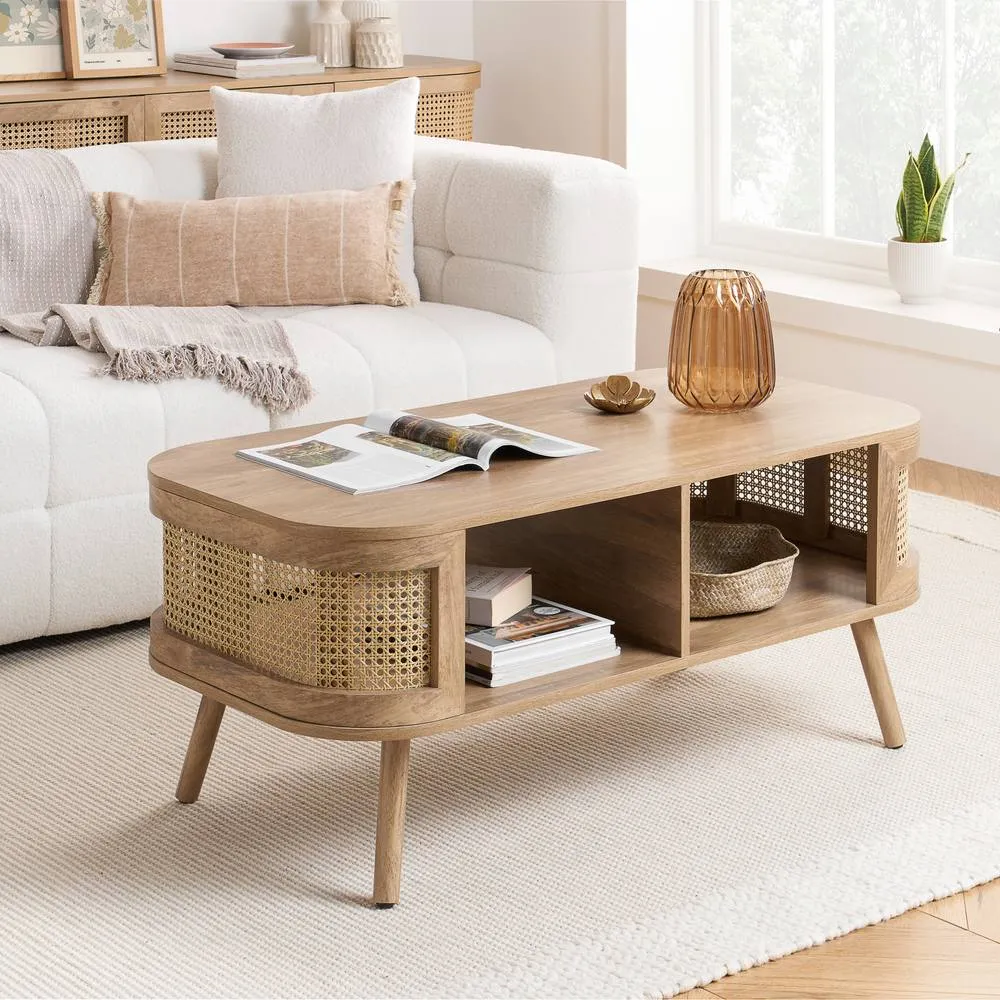 Birlea Rattan Coffee Table with Storage Curved Sark in Beige