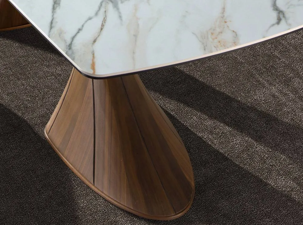 Angel Cerda Model Oval Porcelain Marble Dining Table with Walnut in White 5