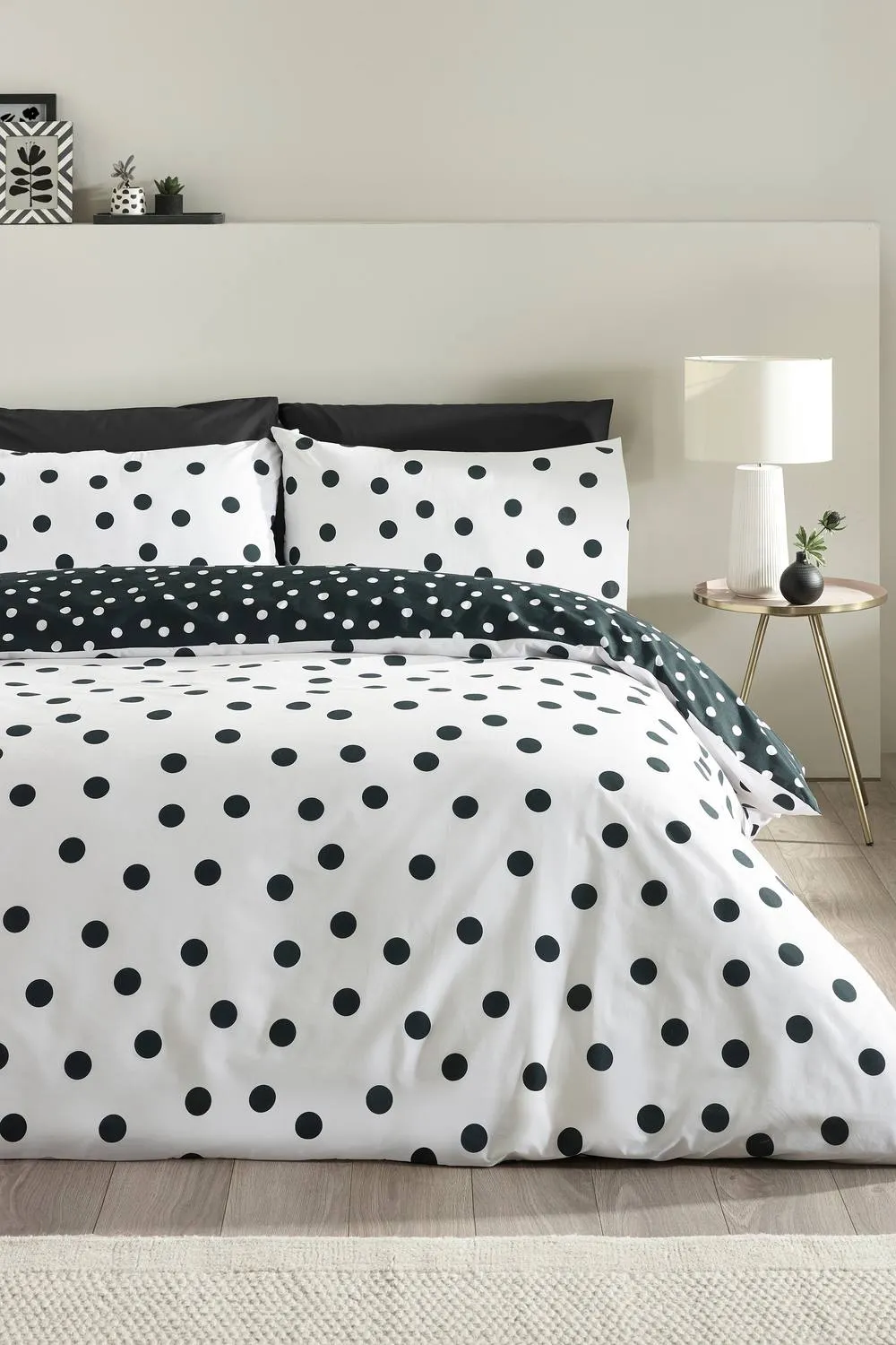 Catherine Lansfield 'Polka Dot' Reversible Duvet Cover Set in Black