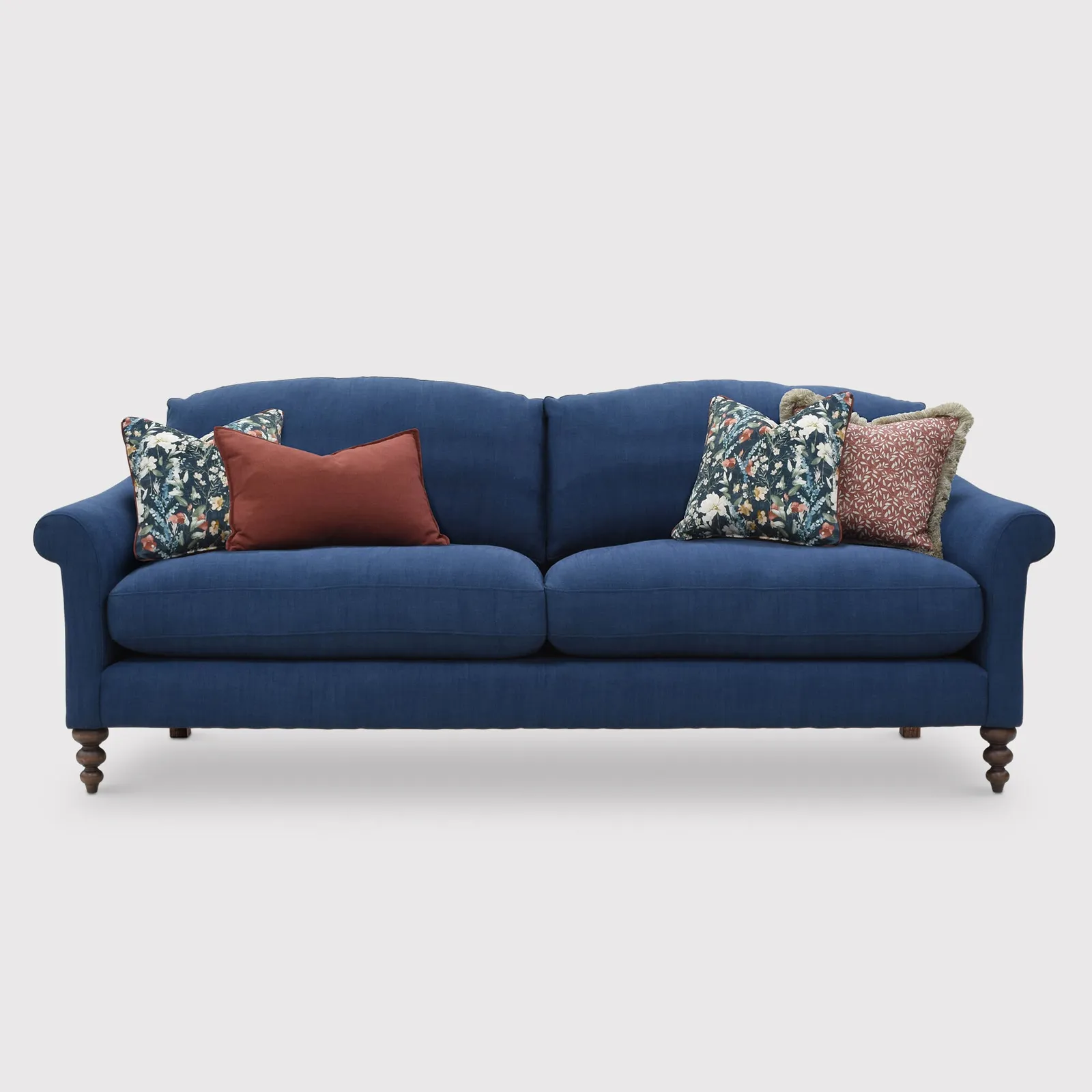 English Heritage Clover 26 Extra Large Sofa With Pre Set Scatters, Blue Fabric | Barker & Stonehouse 1