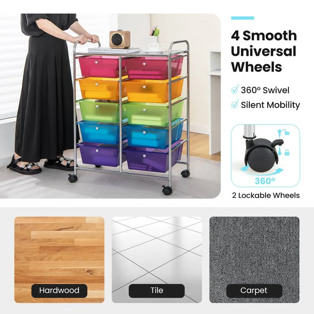 Costway 10 Drawers Storage Trolley Mobile Rolling Utility Cart Home Office Organizer 6