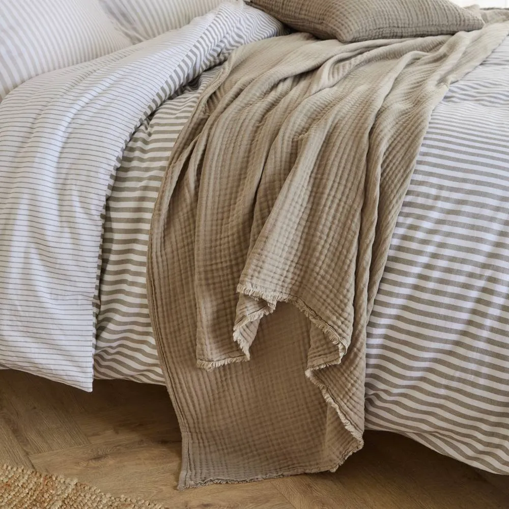 Yard Lark 100% Cotton Muslin Frayed Edge Throw in Light Brown