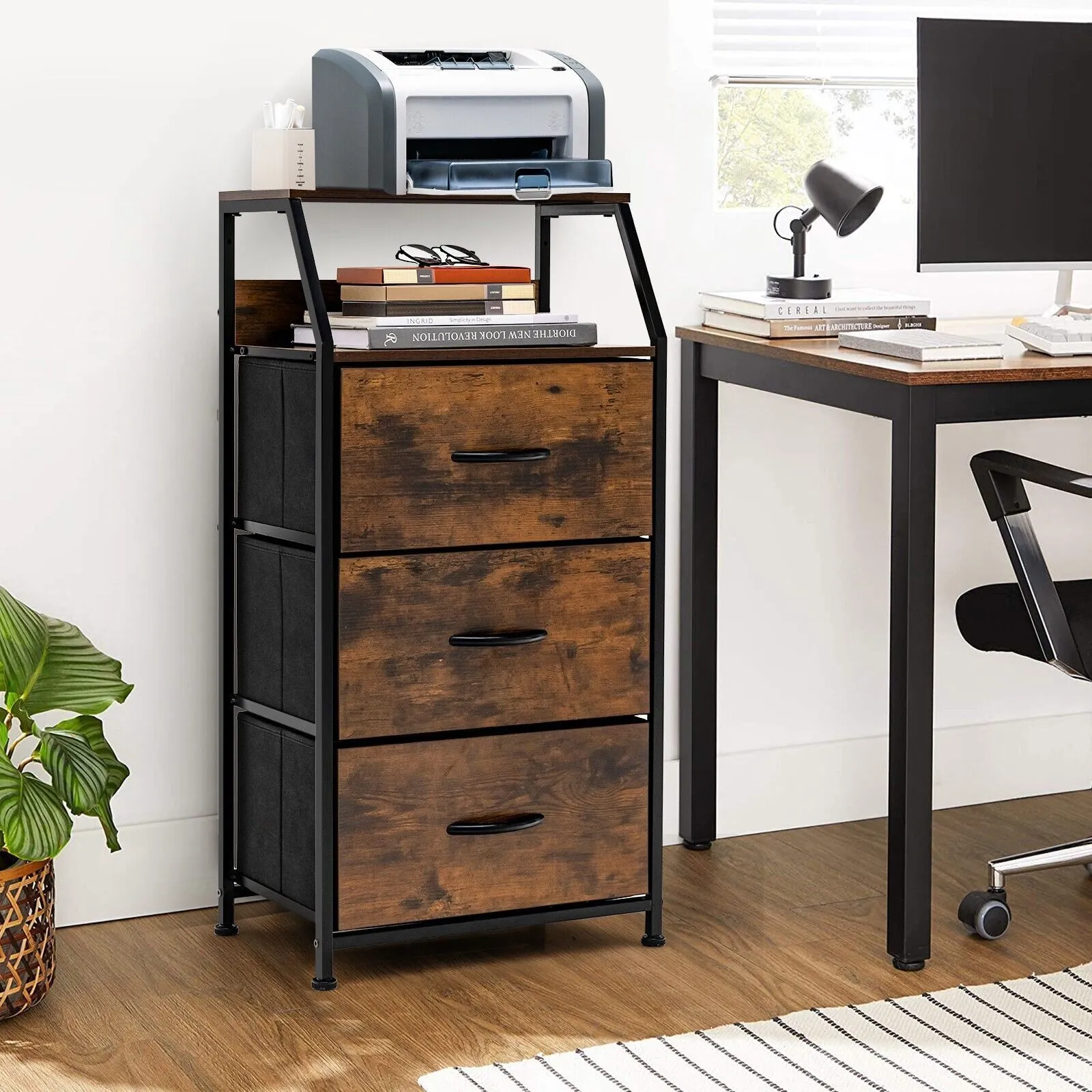 Costway 3 Drawer Organizer Unit Freestanding Cabinet Dresser with 3 Removable Drawers in Dark Brown 3