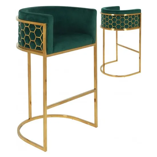 Meta Green Velvet Bar Stools In Pair With Gold Legs