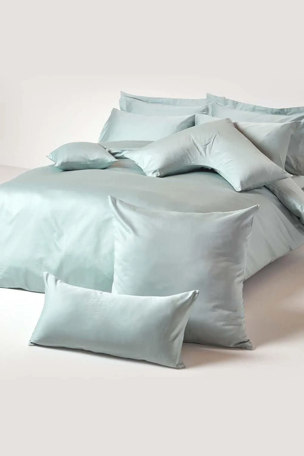 Homescapes Sateen Cotton Continental Pillowcase 400 TC, 40 x 40 cm in Duck Egg Blue 4