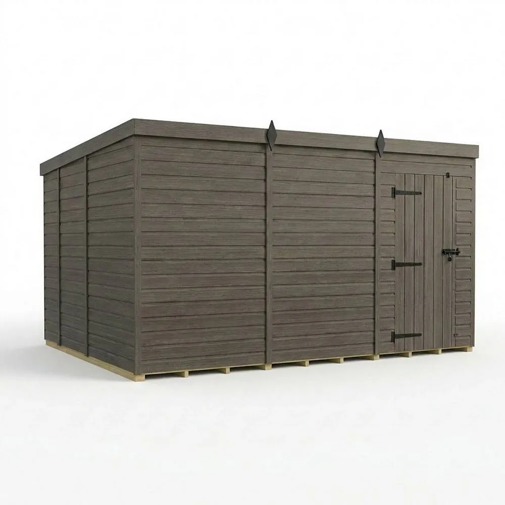 Buttercup Farm 12ft x 9ft Composite Pent Garden Shed Single Door No Windows in Grey