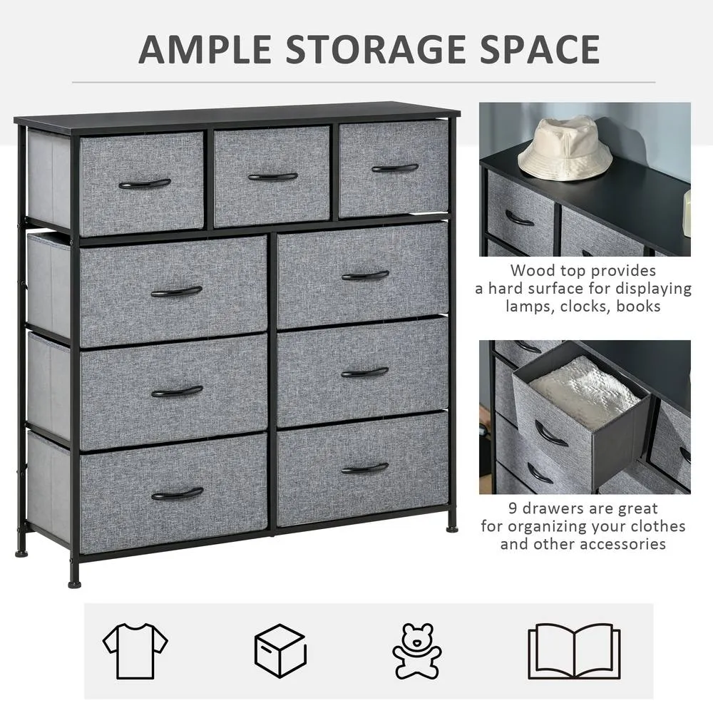 HOMCOM 9 Drawers Storage Chest Dresser Storage Organizer Unit in Black 4