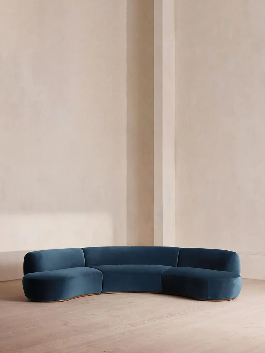 Aline Serpentine Modular Sofa, Four Seater, Royal Blue Velvet