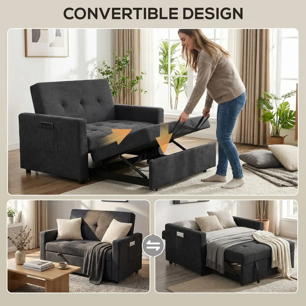 HOMCOM 2 Seater Sofa Bed Convertible Bed Settee with Pillows, Black 4