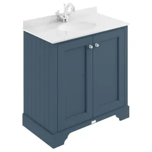 Bayswater Victrion Stiffkey Blue Traditional Freestanding Vanity Unit & White Marble Top Basin - 800mm