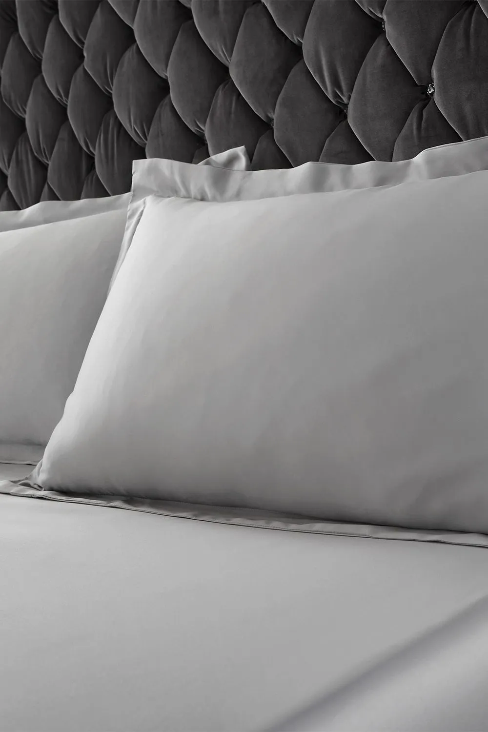 Catherine Lansfield 'Silky Soft Satin' Oxford Pillowcases Pair in Silver 1