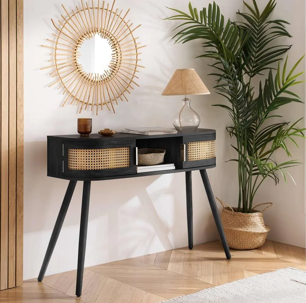 Birlea Rattan Console Table Sark Hall Table Dressing Table in Black